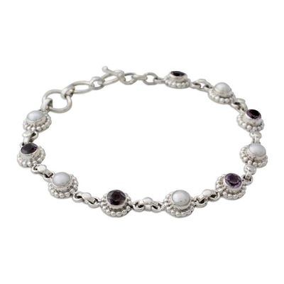 Alternate image for Sterling Silver Amethyst and Cultured Pearl Bracelet Petite Flowers