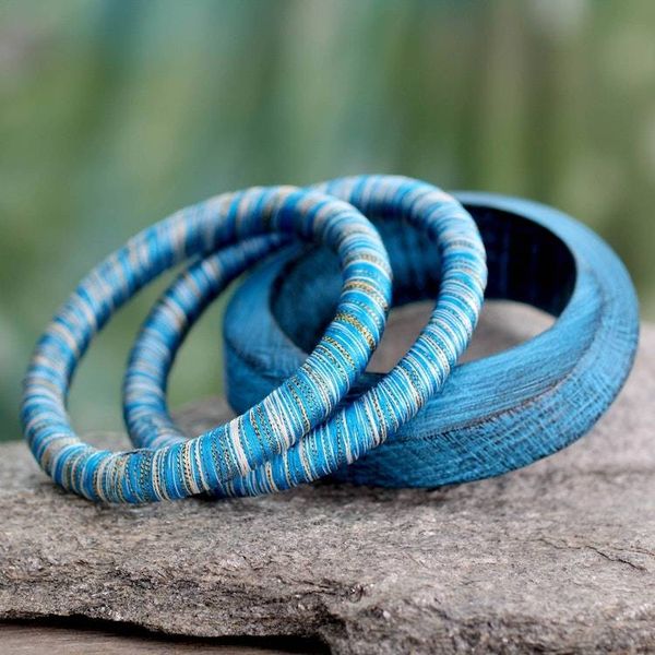 Alternate image for Mango Wood Bangle Bracelets from India Set of 3 Sky over Sikkim