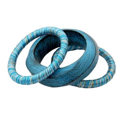 Alternate image for Mango Wood Bangle Bracelets from India Set of 3 Sky over Sikkim