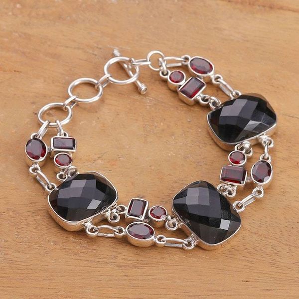 Alternate image for 32-Carat High-Polished Faceted Garnet and Onyx Bracelet Exotic Dream