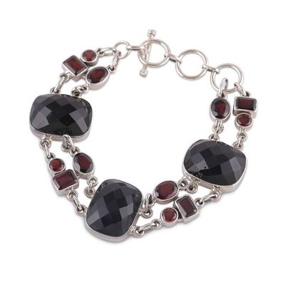 Alternate image for 32-Carat High-Polished Faceted Garnet and Onyx Bracelet Exotic Dream
