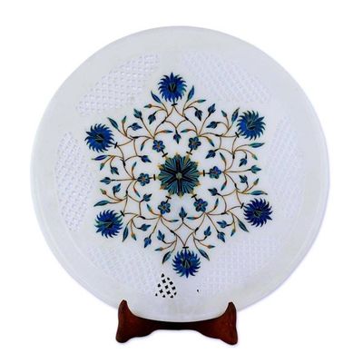 Alternate image for Star Motif Marble Inlay Decorative Plate from India Star Burst