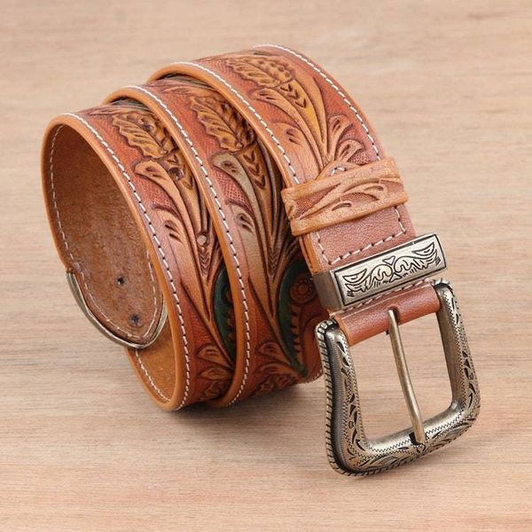 Alternate image for Leaf Motif Mens Leather Belt Royal Garden