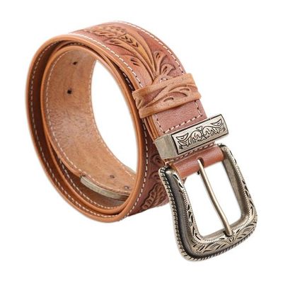 Alternate image for Leaf Motif Mens Leather Belt Royal Garden