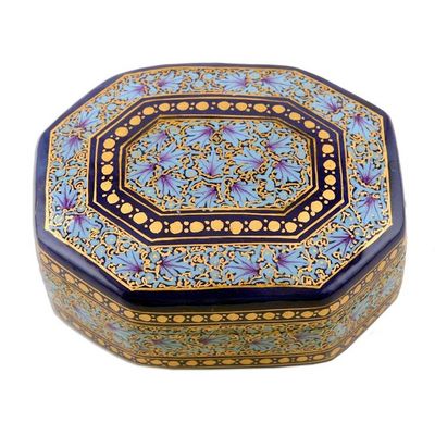 Alternate image for Elegant Hand Painted Blue and Gold Papier Mache Box Kashmir Royal