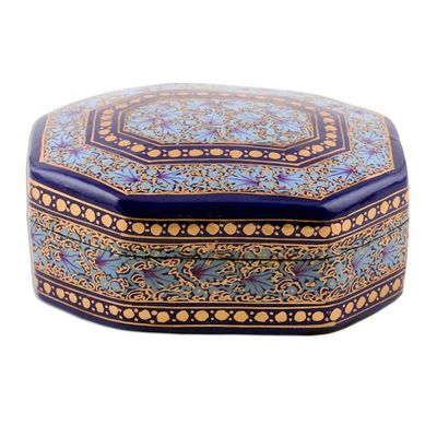 Alternate image for Elegant Hand Painted Blue and Gold Papier Mache Box Kashmir Royal