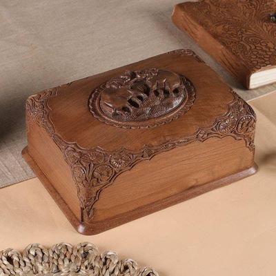 Alternate image for Walnut wood jewelry box Triumphant Elephants
