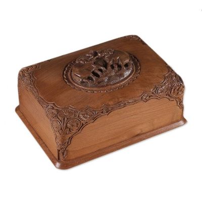 Alternate image for Walnut wood jewelry box Triumphant Elephants