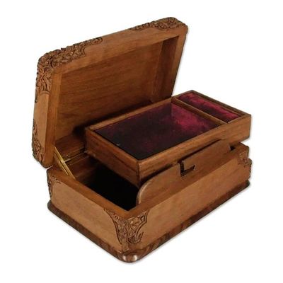 Alternate image for Walnut wood jewelry box Triumphant Elephants