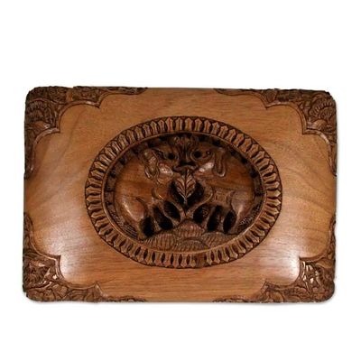 Alternate image for Walnut wood jewelry box Triumphant Elephants