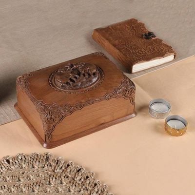 Alternate image for Walnut wood jewelry box Triumphant Elephants