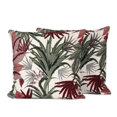 Alternate image for Pair of Embroidered Green and Red Cotton Cushion Covers Vermilion Nature