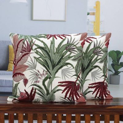 Alternate image for Pair of Embroidered Green and Red Cotton Cushion Covers Vermilion Nature