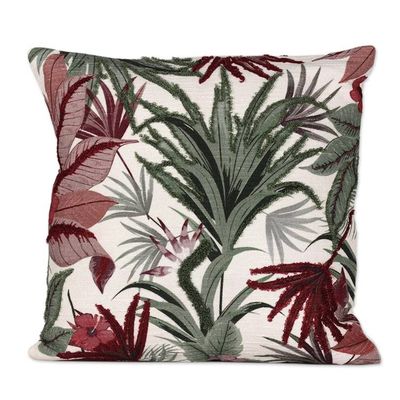 Alternate image for Pair of Embroidered Green and Red Cotton Cushion Covers Vermilion Nature