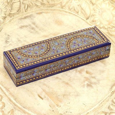 Alternate image for Blue and Gold Hand Painted Wood Trinket Box from India Kashmir Ultramarine