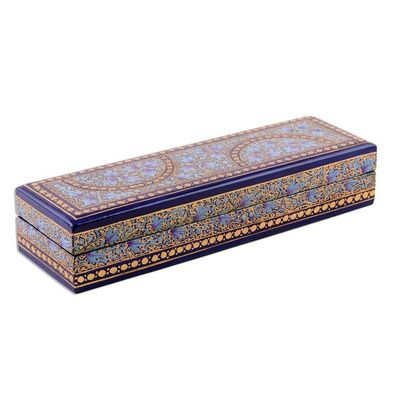 Alternate image for Blue and Gold Hand Painted Wood Trinket Box from India Kashmir Ultramarine