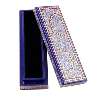 Alternate image for Blue and Gold Hand Painted Wood Trinket Box from India Kashmir Ultramarine