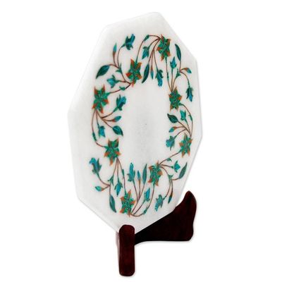 Alternate image for Green Floral Marble Inlay Decorative Plate from India Ivy Garland