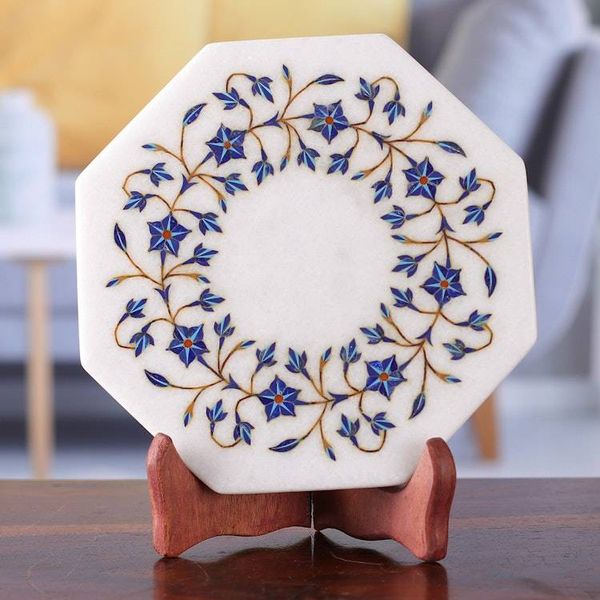 Alternate image for Jasmine Motif Marble Inlay Decorative Plate from India Midnight Jasmine