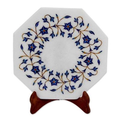 Alternate image for Jasmine Motif Marble Inlay Decorative Plate from India Midnight Jasmine
