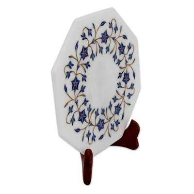 Alternate image for Jasmine Motif Marble Inlay Decorative Plate from India Midnight Jasmine