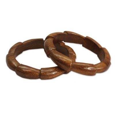 Alternate image for Handmade Wood Bangle Bracelets Pair Forest Suns