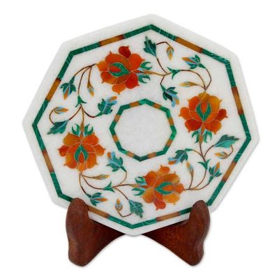 Alternate image for Marble Inlay Decorative Plate in Red and Orange from India Bright Carousel