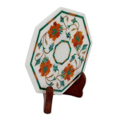 Alternate image for Marble Inlay Decorative Plate in Red and Orange from India Bright Carousel