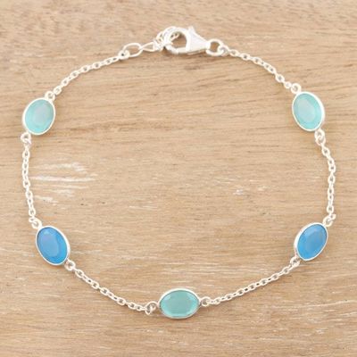Alternate image for Sterling Silver and Blue Chalcedony Station Bracelet Aqua Balance