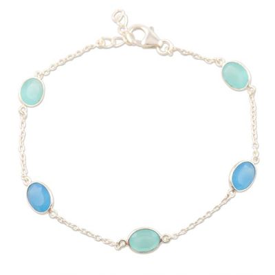 Alternate image for Sterling Silver and Blue Chalcedony Station Bracelet Aqua Balance