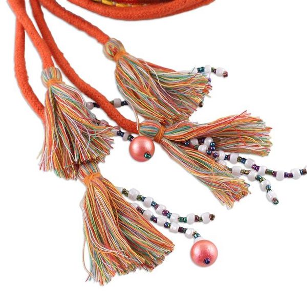 Alternate image for Rayon Embroidered Chartreuse Cotton Belt with Tassels Chartreuse Tassels