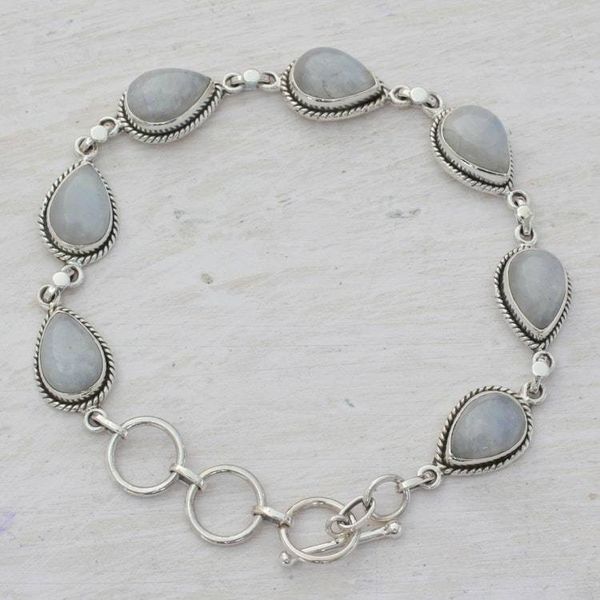 Alternate image for Indian Rainbow Moonstone and Sterling Silver Link Bracelet Caressing Rain