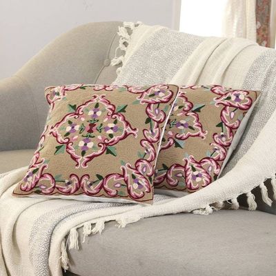 Alternate image for Artisan-Made Baroque Embroidered Cotton Cushion Cover Pair Sublime Blossoms