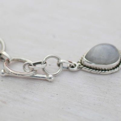 Alternate image for Indian Rainbow Moonstone and Sterling Silver Link Bracelet Caressing Rain