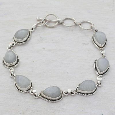 Alternate image for Indian Rainbow Moonstone and Sterling Silver Link Bracelet Caressing Rain