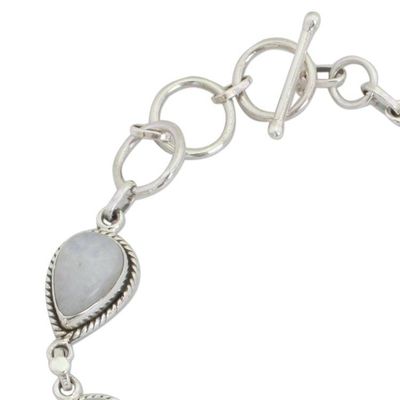 Alternate image for Indian Rainbow Moonstone and Sterling Silver Link Bracelet Caressing Rain