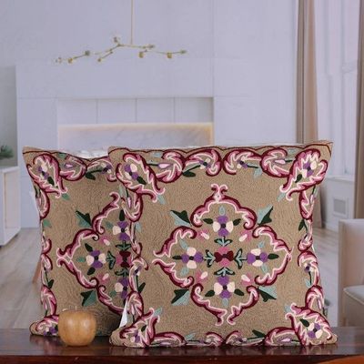 Alternate image for Artisan-Made Baroque Embroidered Cotton Cushion Cover Pair Sublime Blossoms