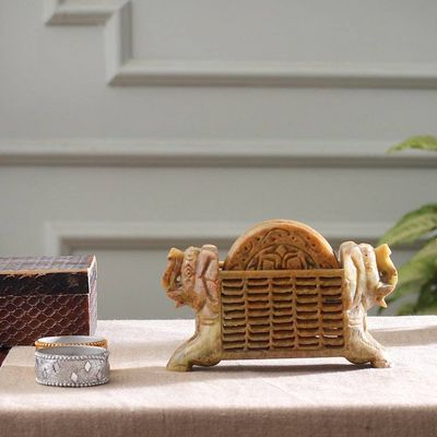 Alternate image for Set of 6 Elephant Floral-Themed Marble Coasters with Holder Serene Elephants