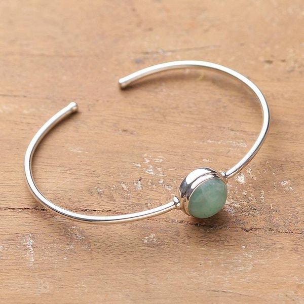 Alternate image for Polished Amazonite Stone and Sterling Silver Cuff Bracelet Confident Self