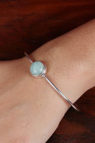 Alternate image for Polished Amazonite Stone and Sterling Silver Cuff Bracelet Confident Self
