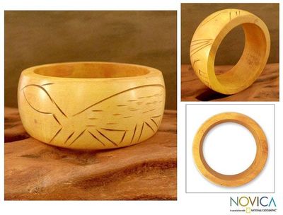 Alternate image for Wood bangle bracelet Tribal Turtle