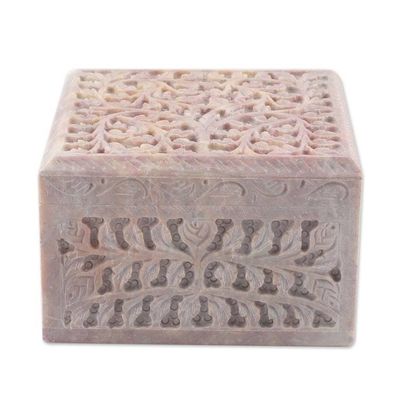 Alternate image for Leaf-Themed Jali Openwork Carved Soapstone Decorative Box Happy Leaves