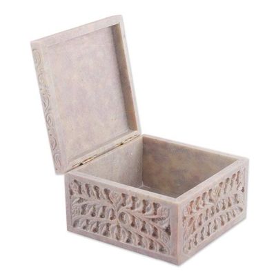 Alternate image for Leaf-Themed Jali Openwork Carved Soapstone Decorative Box Happy Leaves