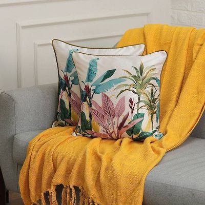 Primary image for Nature-Themed Embroidered Cushion Cover Pair Made in India Tropical Lux
