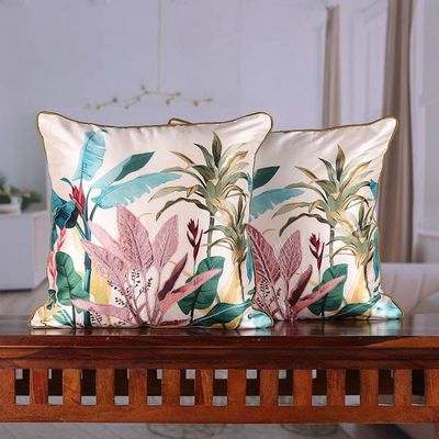 Alternate image for Nature-Themed Embroidered Cushion Cover Pair Made in India Tropical Lux