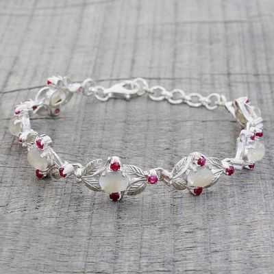 Primary image for Sterling Silver Moonstone Ruby Link Bracelet India Moon Red