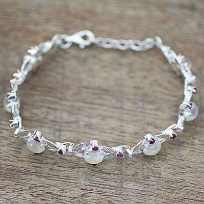 Alternate image for Sterling Silver Moonstone Ruby Link Bracelet India Moon Red