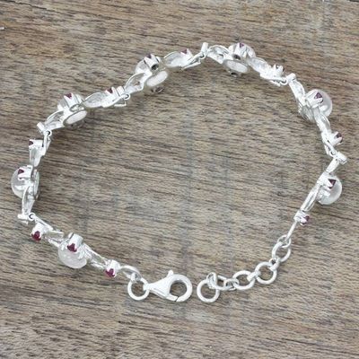 Alternate image for Sterling Silver Moonstone Ruby Link Bracelet India Moon Red