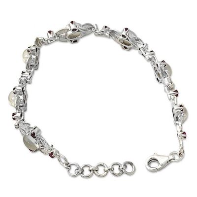 Alternate image for Sterling Silver Moonstone Ruby Link Bracelet India Moon Red