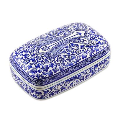 Alternate image for Folk Art Blue and White Papier Mache and Wood Jewelry Box Paradise in Blue